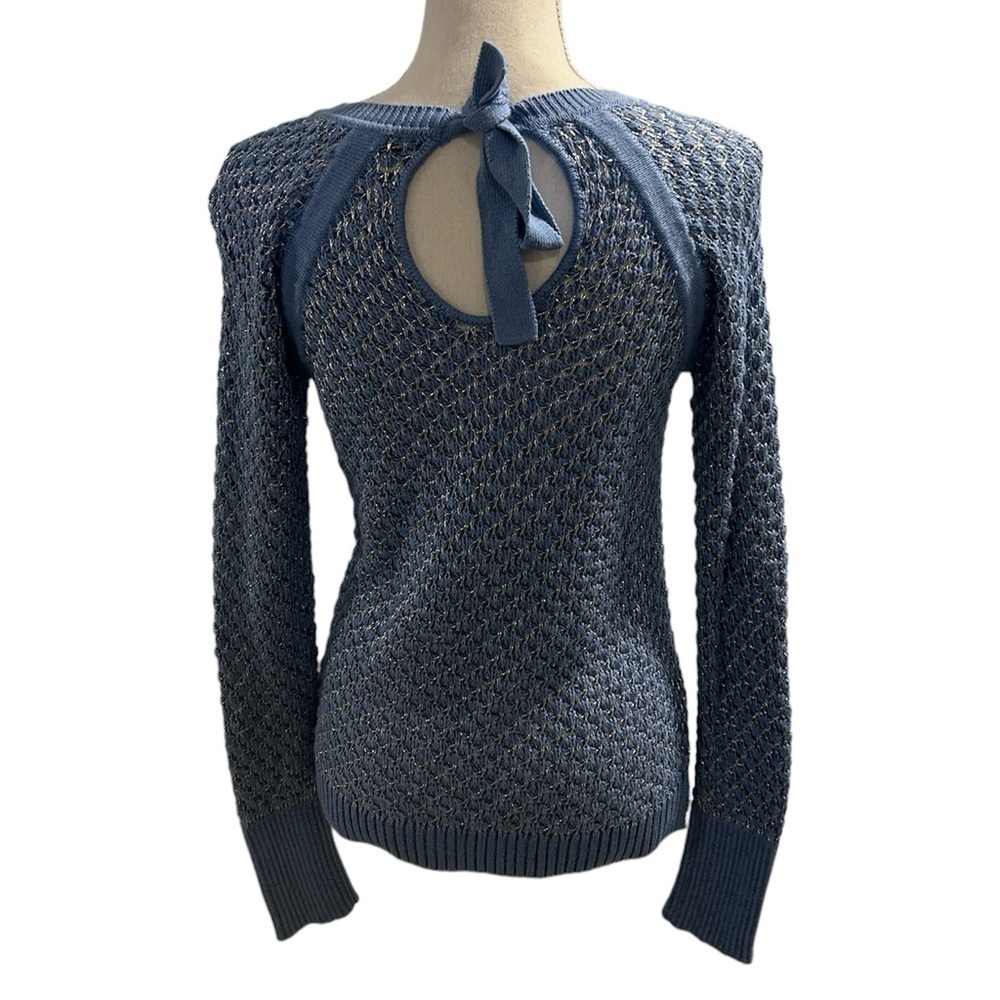 {INC} Blue & Silver Scoop Neck Sweater - Picture 2 of 3